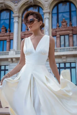 Marilyn Satin Midi Dress In Ivory