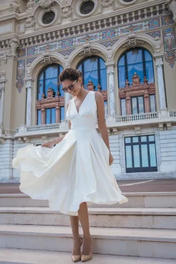 Marilyn Satin Midi Dress In Ivory