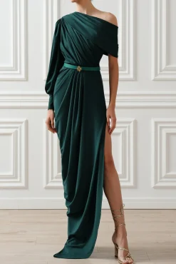 Martina Jersey Long Dress In Pine-Green