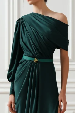 Martina Jersey Long Dress In Pine-Green