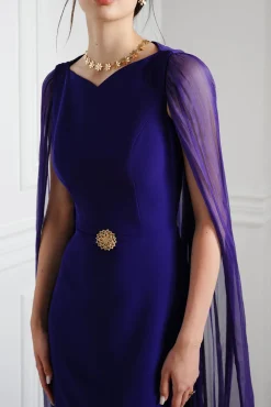 Mina Cape Long Dress In Indigo