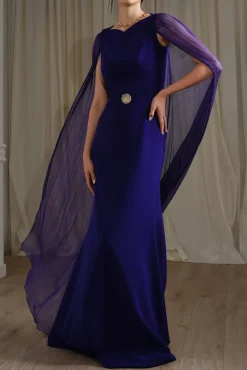 Mina Cape Long Dress In Indigo