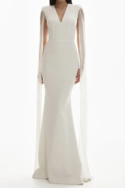 Myra Sequined Cape-Gown In Off-White