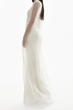 Myra Sequined Cape-Gown In Off-White