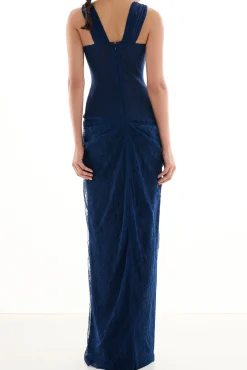 Naila Lace Long Dress In Midnight-Blue