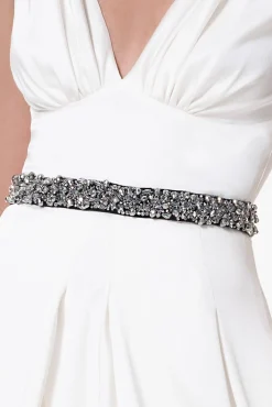 Opulent Crystals Embroidered Black Slim Belt