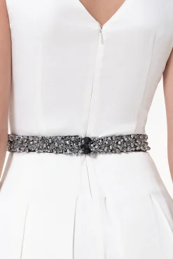 Opulent Crystals Embroidered Black Slim Belt