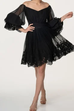 Orla Boho Silk Short Dress In Black