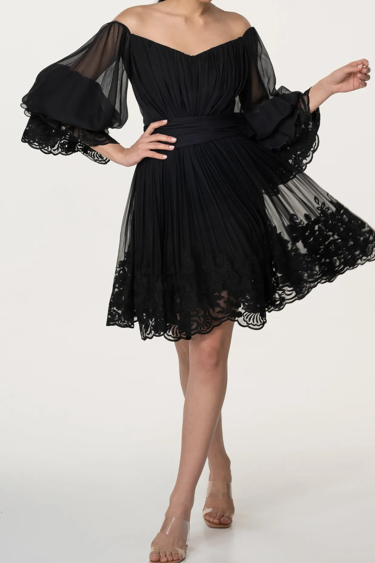 Orla Boho Silk Short Dress In Black