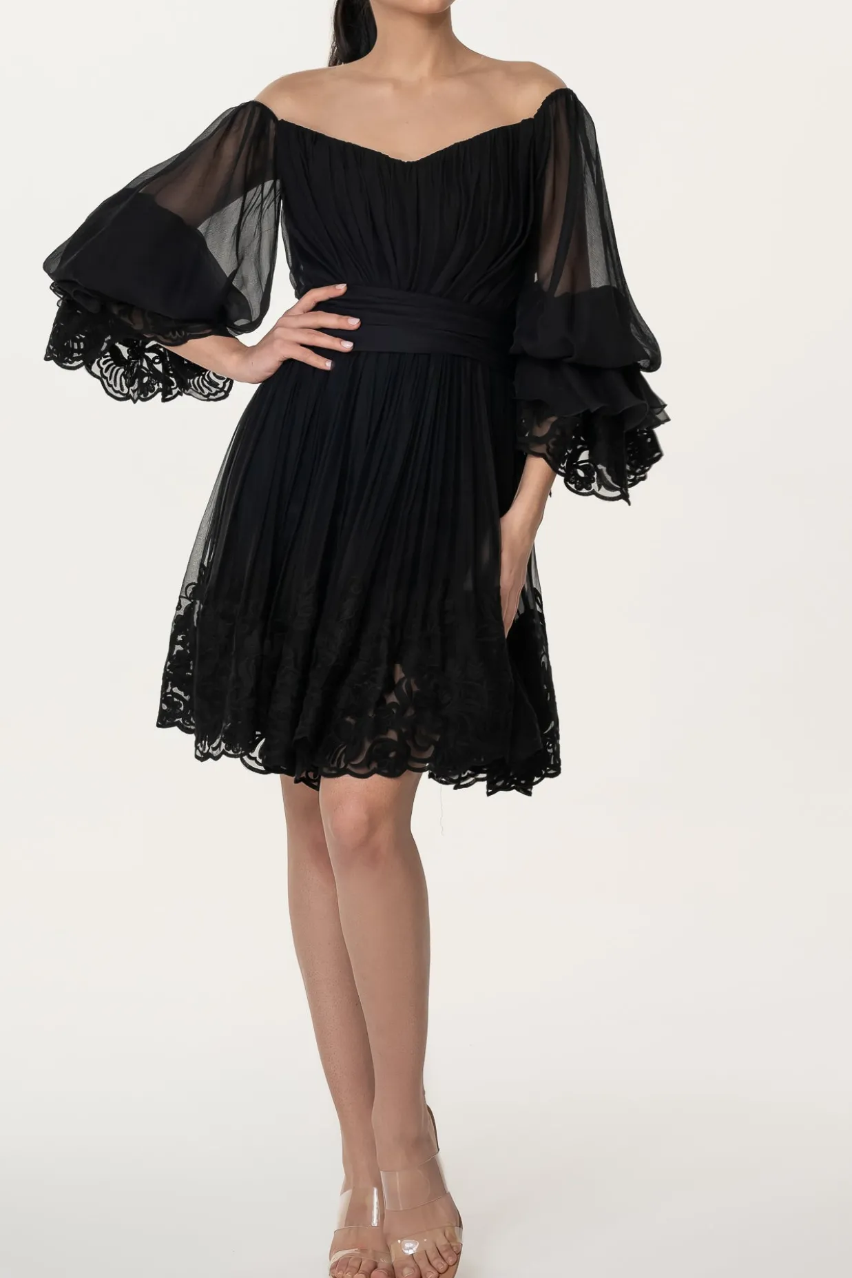 Orla Boho Silk Short Dress In Black