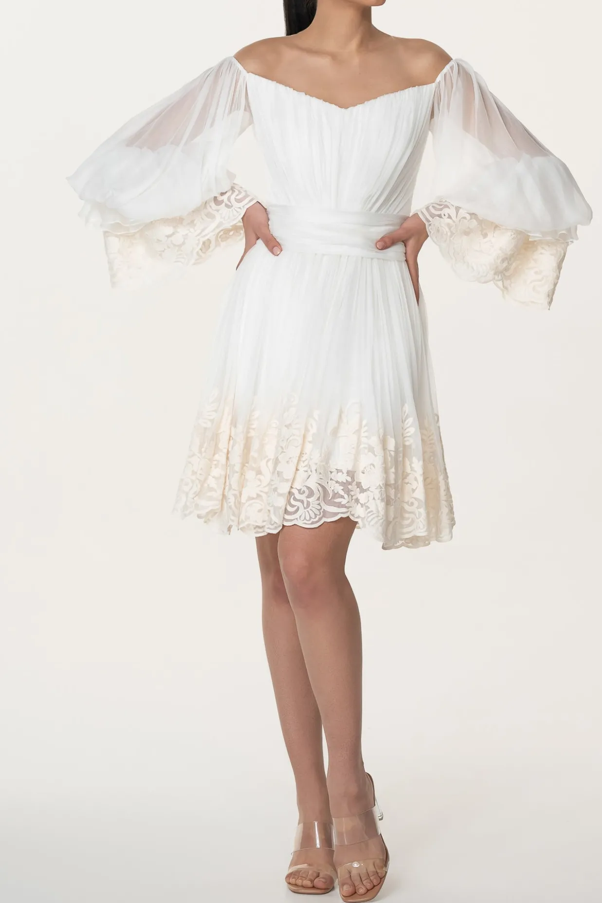 Orla Boho Silk Short Dress In Ivory