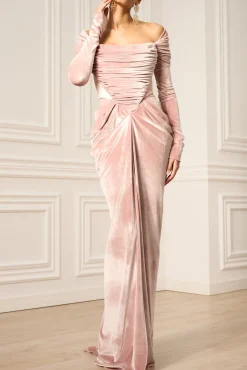 Quinn Long Velvet Gown In Blush