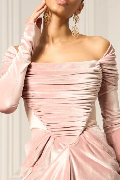 Quinn Long Velvet Gown In Blush