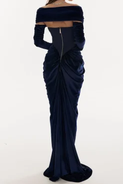 Quinn Long Velvet Gown In Midnight-Blue