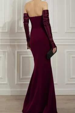 Raven Crepe Long Dress In Burgundy