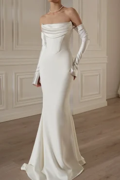 Raven Crepe Long Dress In Off-White