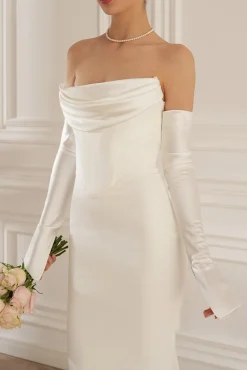 Raven Crepe Long Dress In Off-White