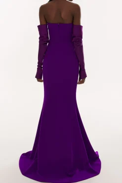 Raven Crepe Long Dress In Royal-Purple