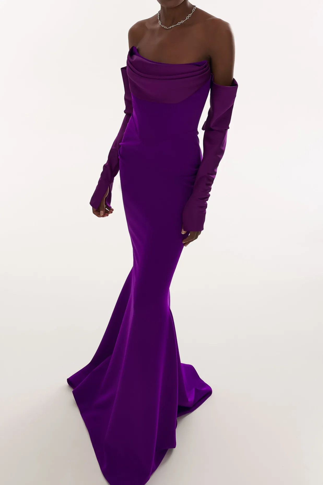 Raven Crepe Long Dress In Royal-Purple
