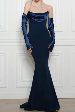 Raven Crepe Long Dress In Prussian-Blue