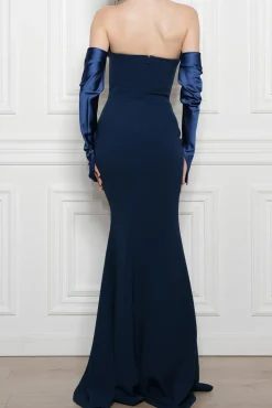 Raven Crepe Long Dress In Prussian-Blue