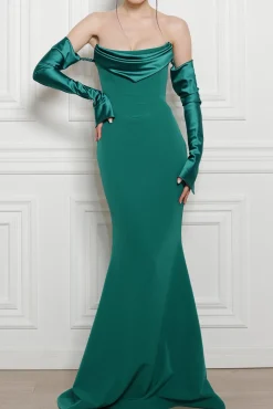 Raven Crepe Long Dress In Persian-Green