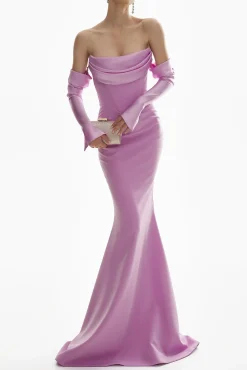 Raven Crepe Long Dress In Lilac
