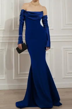 Raven Crepe Long Dress In Royal-Blue