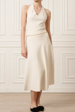 Rea Viscose Jersey Midi Skirt In Off-White