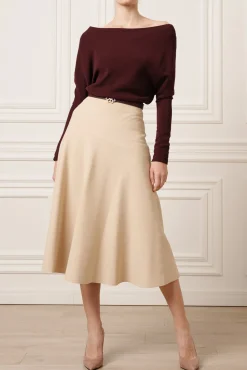 Rea Viscose Jersey Midi Skirt In Beige