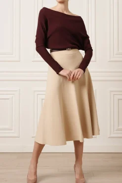 Rea Viscose Jersey Midi Skirt In Beige