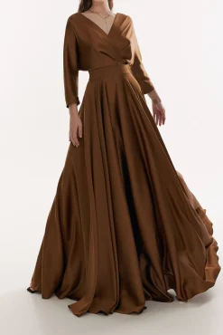 Reese Silk Long Dress In Dark Gold