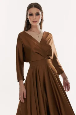 Reese Silk Long Dress In Dark Gold