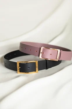 Ripple Matte Black Leather Waist Belt With Gold Buckle