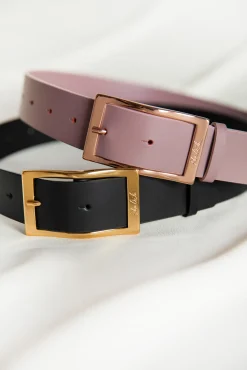 Ripple Matte Black Leather Waist Belt With Gold Buckle