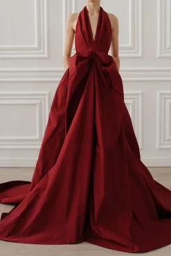 Ryder Faille Long Dress In Ruby-Red