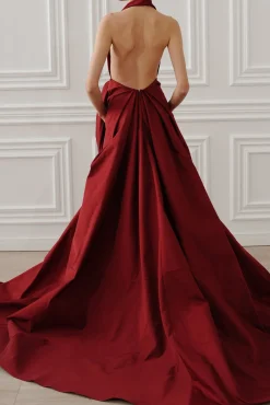 Ryder Faille Long Dress In Ruby-Red