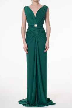 Saara Jersey Long Dress In Emerald