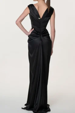 Saara Silk Long Dress In Black