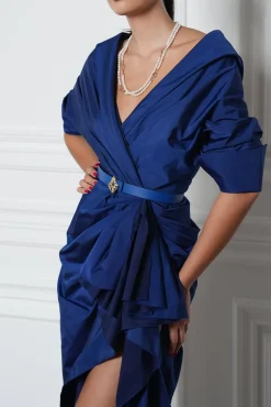 Sabina Royal Blue Taffeta Long Dress