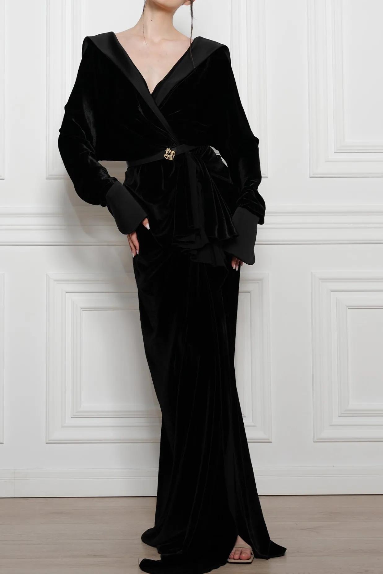 Sabina Velvet Silk Blend Dress In Black