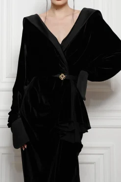 Sabina Velvet Silk Blend Dress In Black