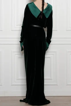 Sabina Velvet Silk Blend Dress In Dark Green