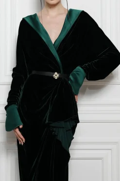 Sabina Velvet Silk Blend Dress In Dark Green