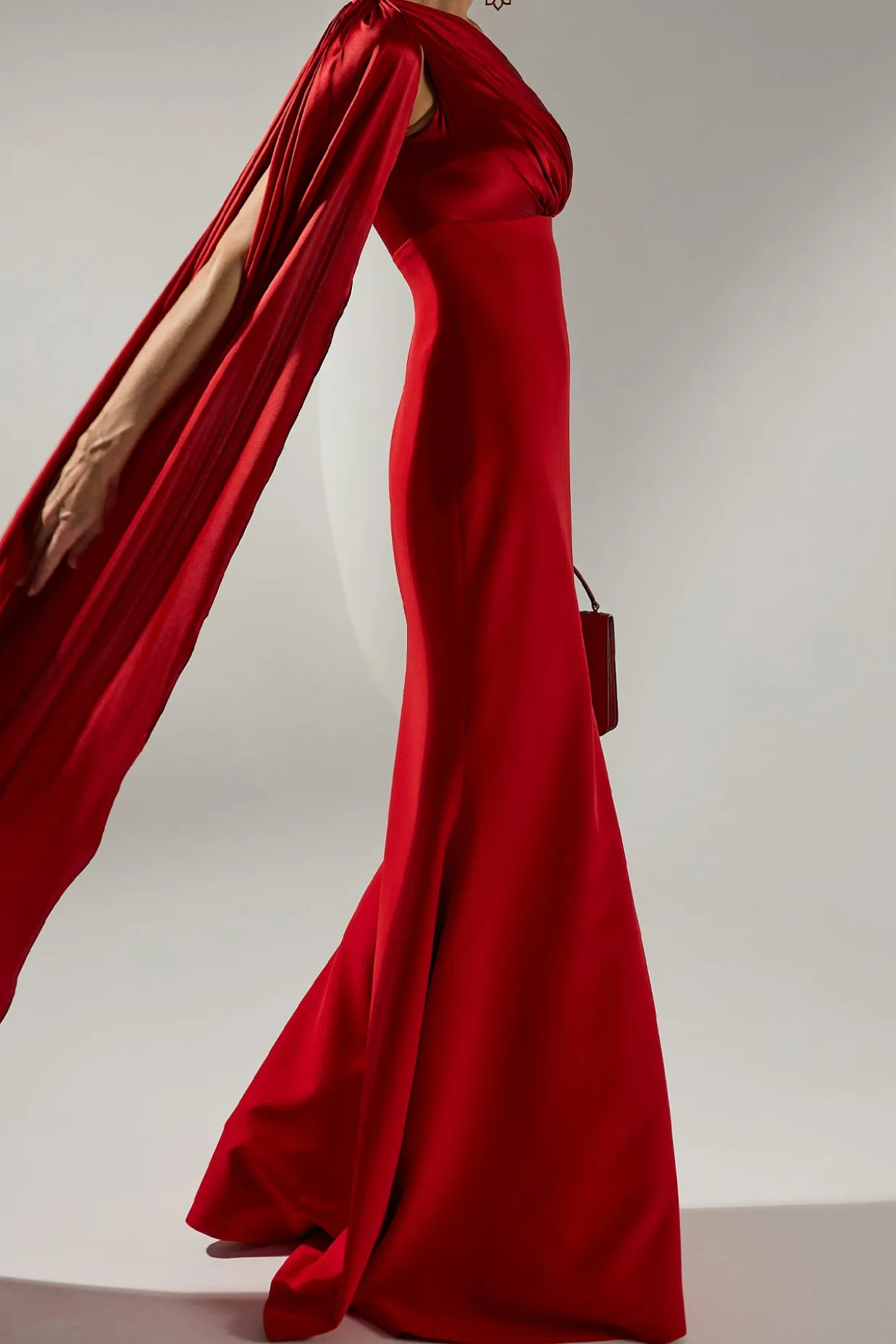 Saira Silk Cape Long Dress In True-Red