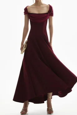 Salma Midi Crepe Dress In Burgundi