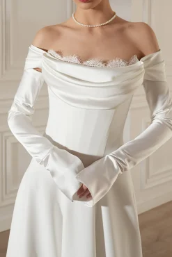 Salma Midi Lace And Crepe Dress In Off-White