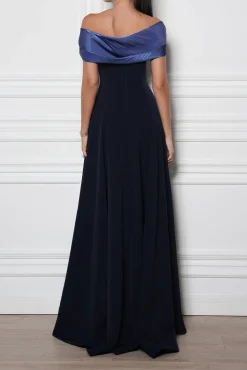 Salma Midnight Blue Crepe Long Dress