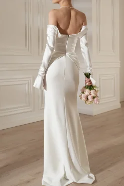 Siri Satin Crepe Long Dress In Ivory
