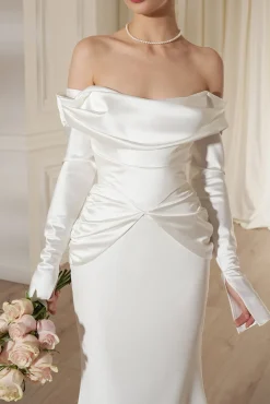 Siri Satin Crepe Long Dress In Ivory